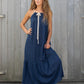 Halter Tiered Dress in Textured Stripes