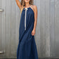 Halter Tiered Dress in Textured Stripes