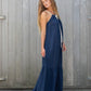 Halter Tiered Dress in Textured Stripes