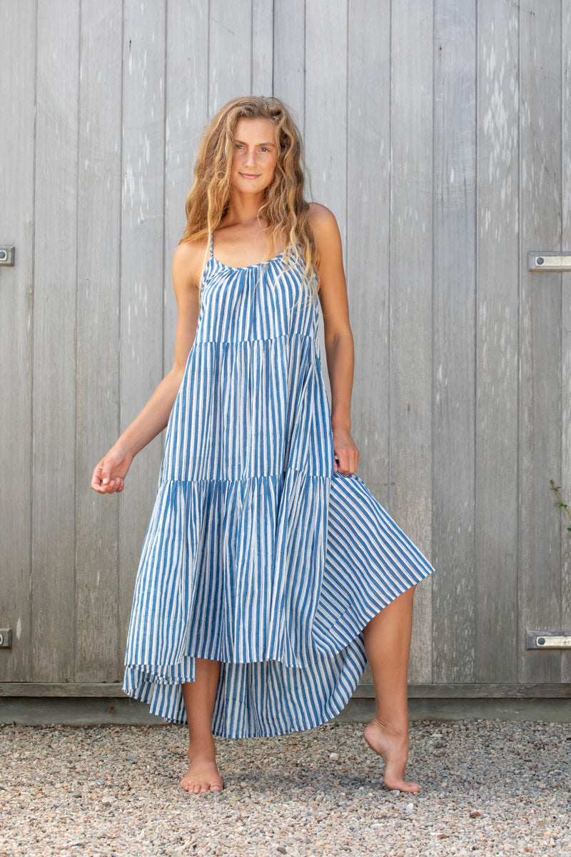 cobalt stripe block print voile dress