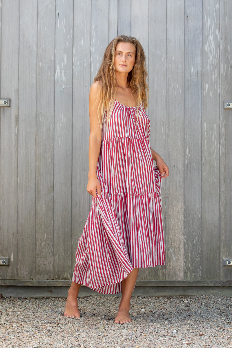 fiery red tiered dress