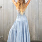 Double V Tiered Dress in Woven Pinstripe