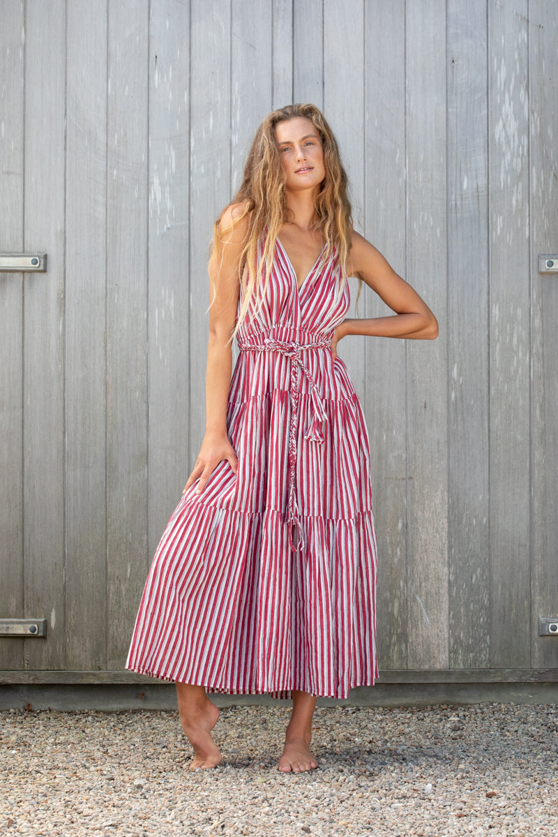 striped block print dress